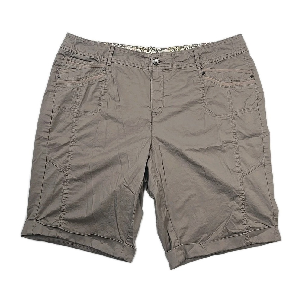 Intro Taupe Womens Bermuda Shorts Size 18W Cotton Roll Cuff